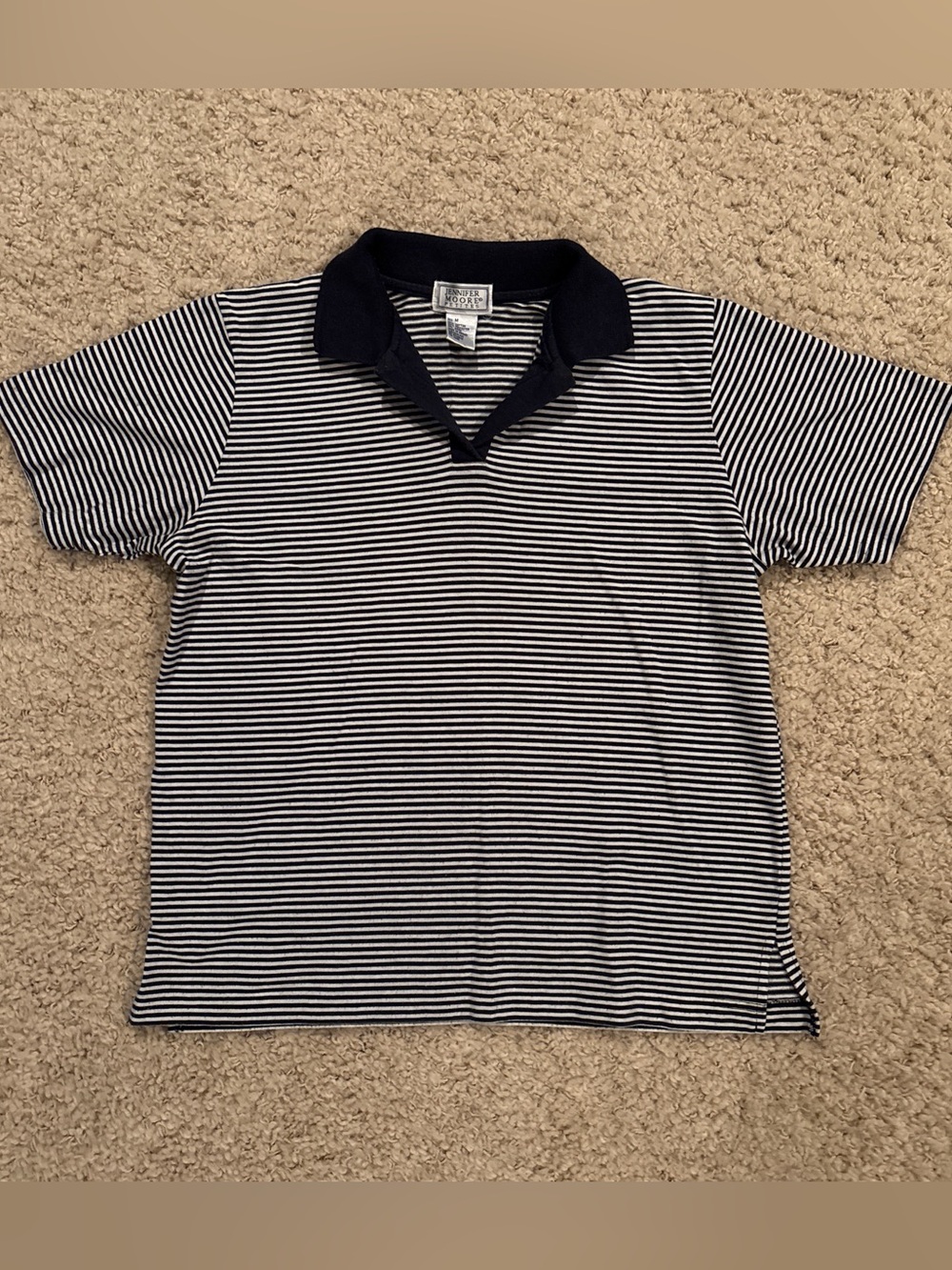 Jennifer Moore Petite Women’s Polo Top Horizontal Striped Short Sleeve Tee Sz PM